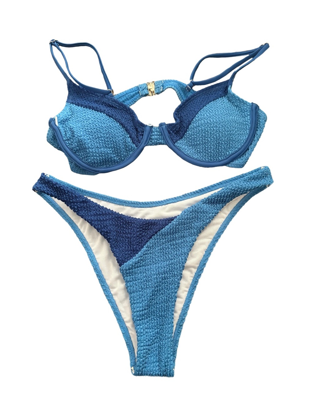 Two-Tone Blue Textured Bikini Set Vintage